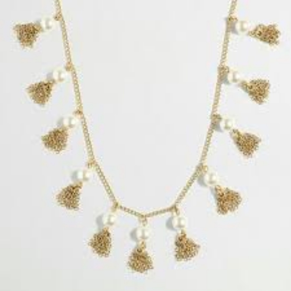 New  J.crew Pearl And Chain Tassel Necklace